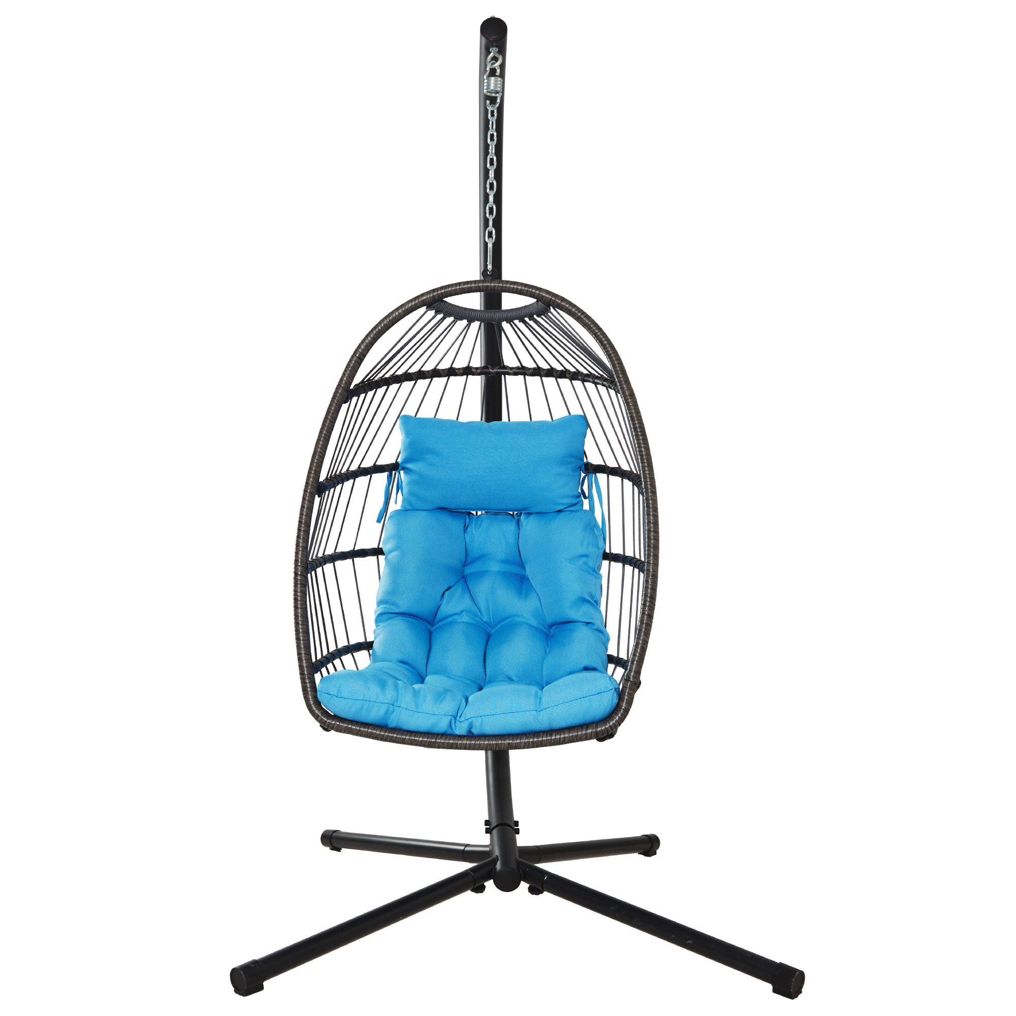 SERWALL 360 lbs Wicker Hanging Egg Swing Chair with Cushion and Stand