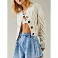thumbnail image 2 of Women's Cable Knit Sweater Long Sleeve Round Neck Solid Color Button Down Cropped Cardigan Outwear, 2 of 5