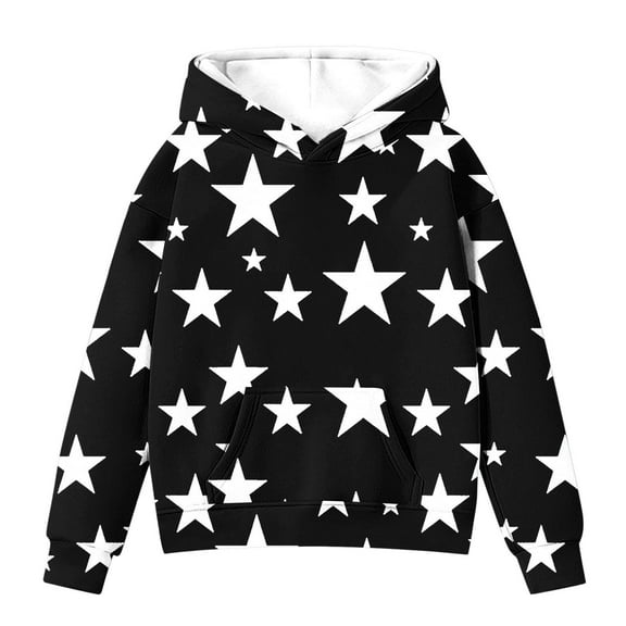 Otqutp Cute Hoodies for Teen Girls Long Sleeve Star Graphic Oversized Sweatshirts Cute Fall Spring Pocket Pullover Tops Comfy Winter Outfits(A-Black,2-3 Years)