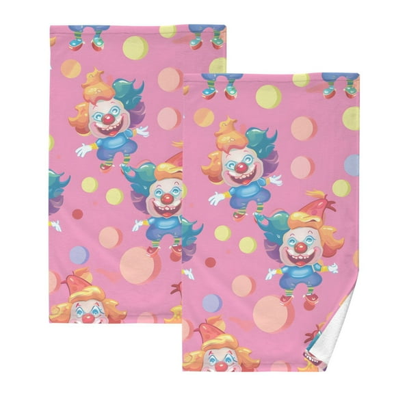 2 Pcs Hand Towel Set Cute Clown and Polka Dots Cotton Absorbent Soft Face Towels 400 GMS Bath Towels for Bathroom Kitchen Shower Hotel Decor 16"x28"