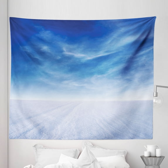 Sky Tapestry, Snowy Mountain with Open Weather Environment Nature Photography Idyllic Themes Print, Fabric Wall Hanging Decor for Bedroom Living Room Dorm, 5 Sizes, Blue White, by Ambesonne