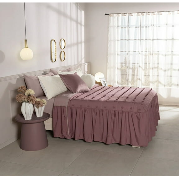 PADUA POMPOMS SOFT TEXTURE REVERSIBLE BEDSPREAD WITH ATTACHED RUFFLE 1 PCS KING SIZE MADE IN MEXICO