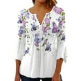 thumbnail image 1 of Minnieouse Tops de manga 3/4, camiseta oscilante, túnica de verano, atractiva, elegante, transpirable, multicolor, para mujer, playa a la moda Prendas para la parte del cuerpo Púrpura XXL, 1 of 5