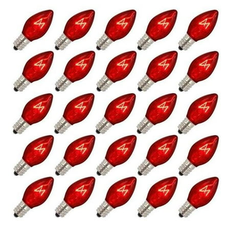 

5 watt 120V C7 Transparent Red Twinkle Replacement Bulb - Pack of 25