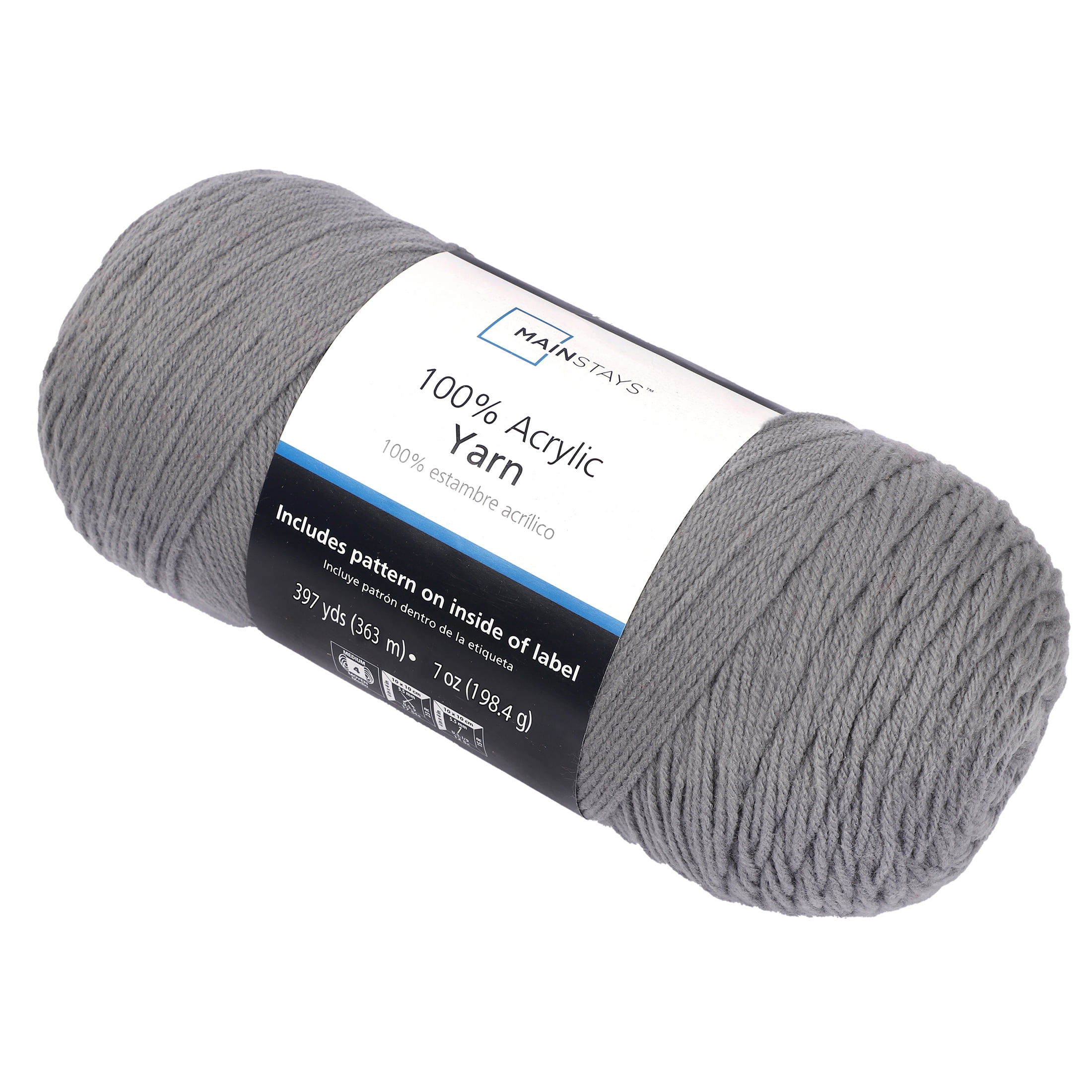 Mainstays Medium Acrylic Grey Yarn, 7 Oz 397 Yards