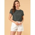 thumbnail image 3 of Top de cambray Allegra K con aberturas laterales y mangas raglán para mujer Gris negro S, 3 of 6