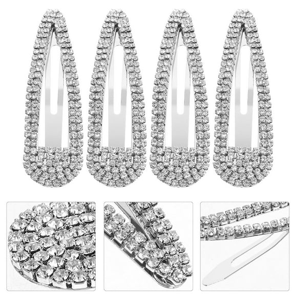 WRITWAA 4Pcs Silver Rhinestones Hair Barrettes Snap Clips Decorative Hair Pins for Daily Wear