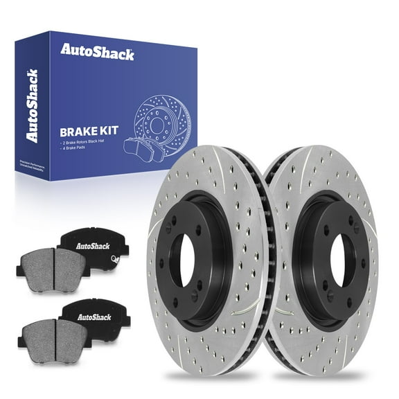 AutoShack 11.81" (300 mm) Front Vented Drilled & Slotted Brake Rotors E-Coated   Ceramic Brake Pads | Replacement for 2011-2015 Hyundai Sonata 2011-2016 Kia Optima | 6-PC Brake Kit | ShadowGuard