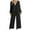 Black, variant on LEKWK Linen Sets for Women 2 Piece Long Sleeve V Neck Loose Fit Tops and High Waisted Wide Leg Pants Summer Fashion Beach Casual Resort Outfits