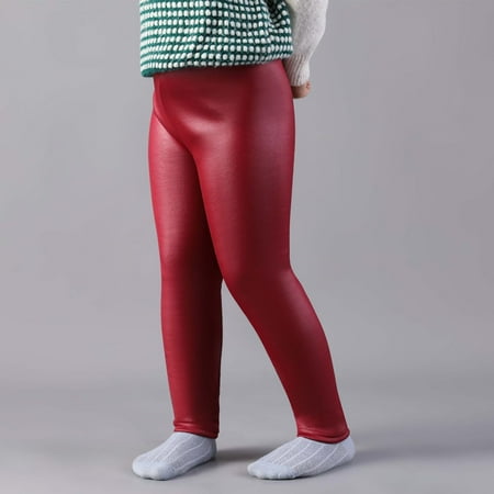 

uublik Kids Toddler Girls Faux Leather Pants Shiny Strech Leggings Tights Wine Size 3T-10