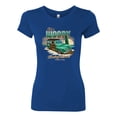 thumbnail image 2 of Wild Bobby, 1946 Vintage Ford Woody Chasing Waves Cars and Trucks Womens Slim Fit Junior Tee, Royal, Medium, 2 of 3