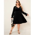 thumbnail image 7 of Kitsin Women's Plus Size Velvet Dress Wrap V Neck Swing Dress Long Sleeve Cocktail Party Dress, 7 of 7