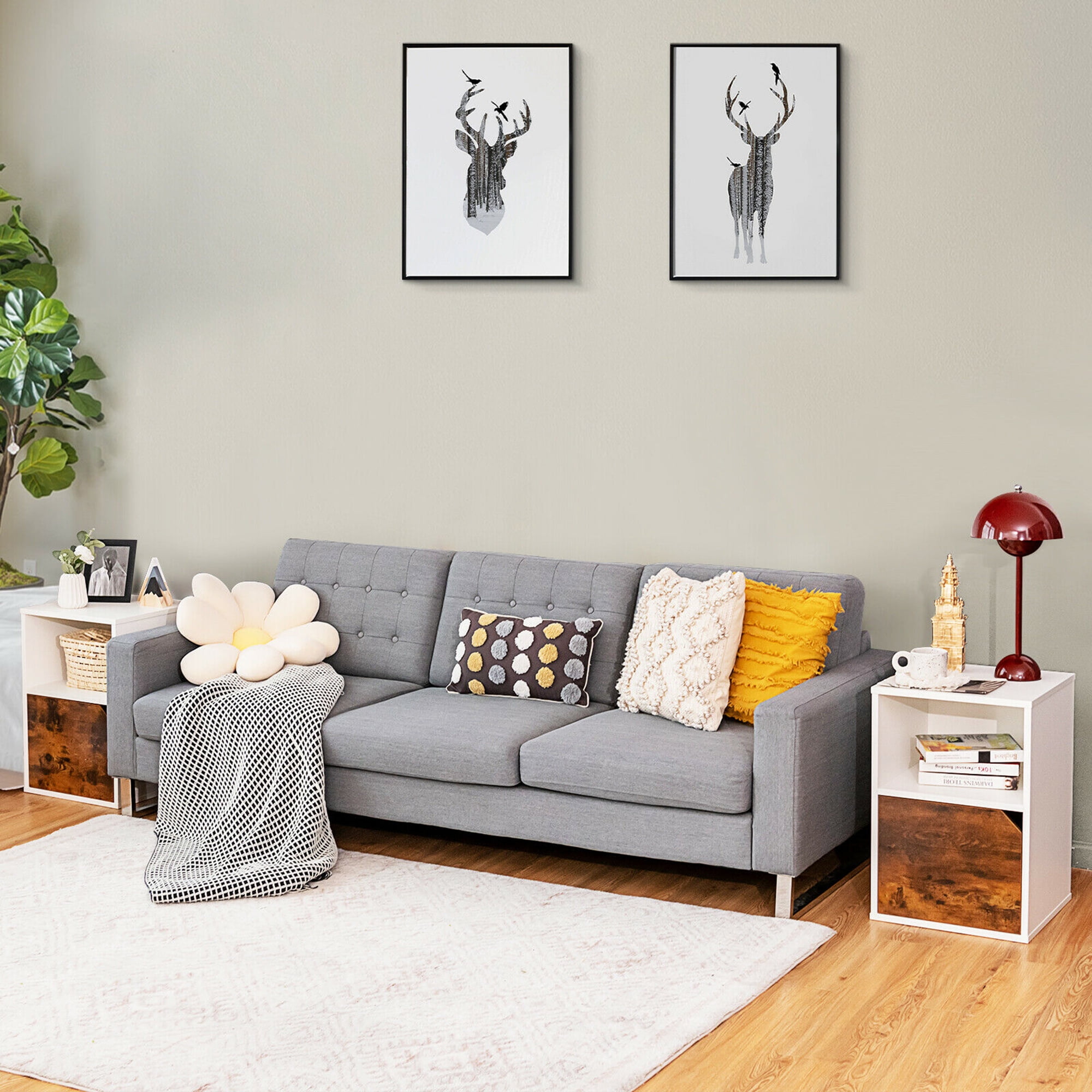 Gymax Set of 2 Nightstands Side Table Storage Cabinet Shelf Living Room White