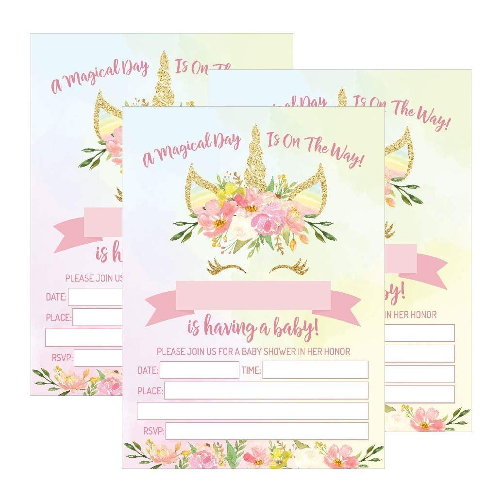 UNICORN INVITATION BIRTHDAY PARTY BABY PINK GLITTER PERSONALISED INVITES FLORAL