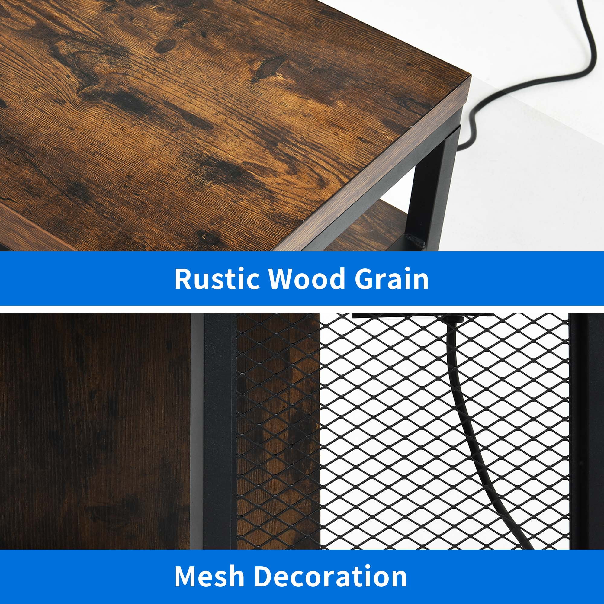 Dexturs LED TV Stands w/Power Outlets, Industrial TV Stand for 55/60/65/70 inch, Retro Brown
