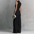 thumbnail image 4 of Evdexr Linen Sets For Women 2 Piece Stand Collar Sleeveless Top and Baggy Wide Leg Pants Set Trendy Casual Business Lounge Outfit Suits Black M, 4 of 6