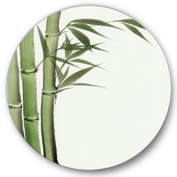 Designart 'Detail of Dark Green Bamboo and Leaves IV' Traditional Circle Metal Wall Art 36x36 - Disc of 36