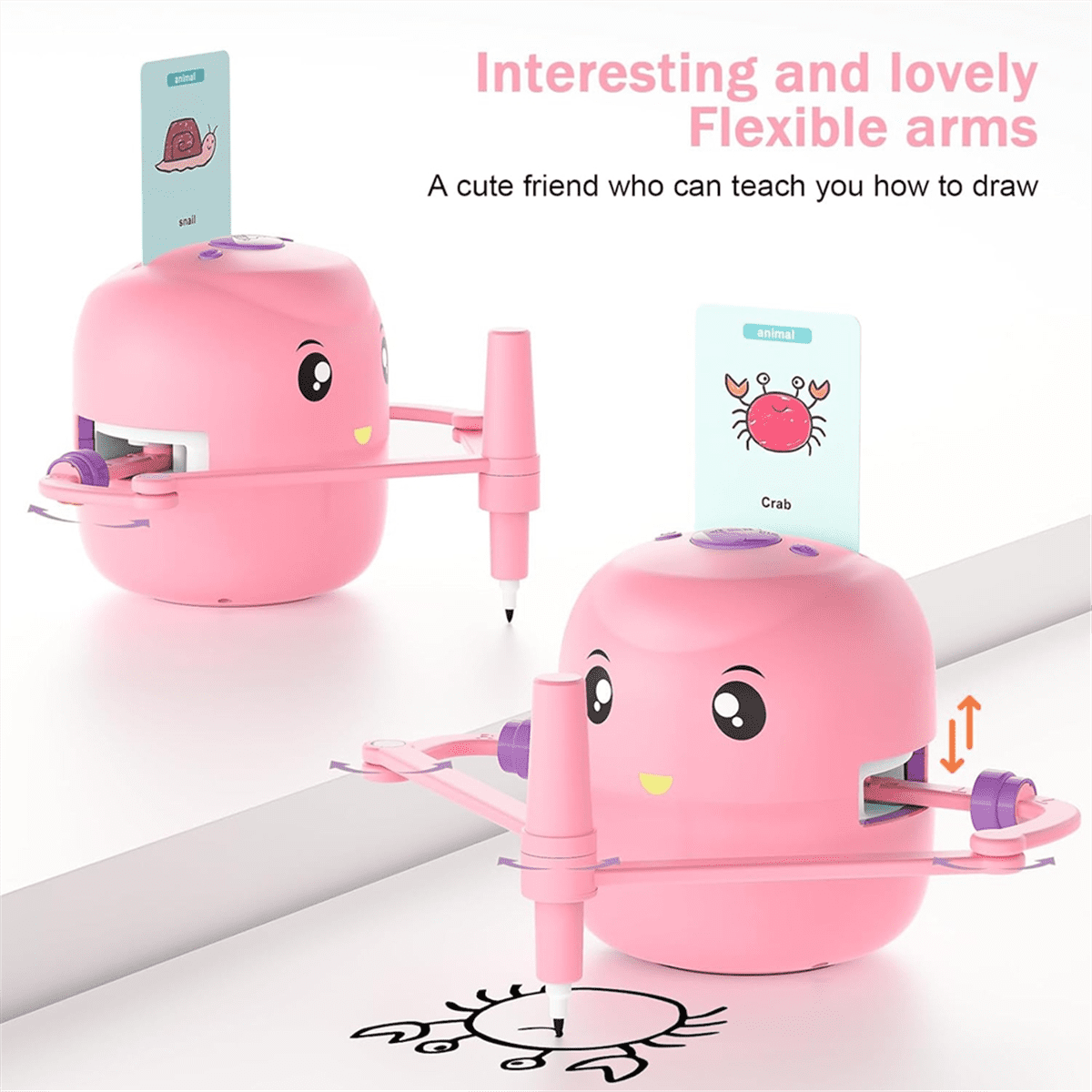 Children'S Intelligent Painting Robot, an Ideal Gift for Children over 5 Years Old,Pink,1 * drawing robot 16 * colored pens 100 * word cards,Pink