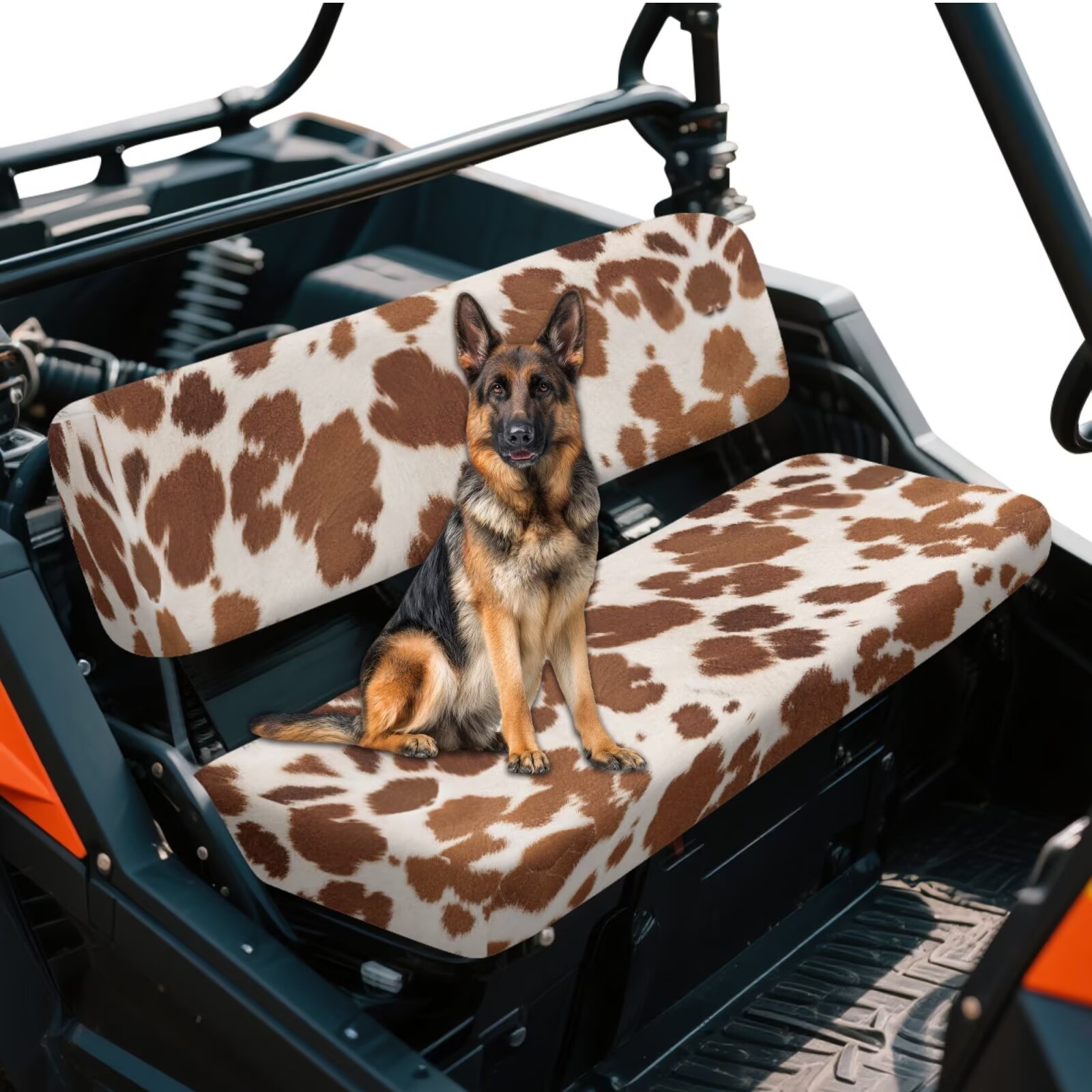 Uorisanigo UTV Seat Cover Compatible with Kawasaki Mule 4010 4x4 FE 2025 2023 2022 2021, Non-Slip Brown Cow Print Mule Bench Seat Cover Windproof All Weather UTV Accessories