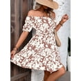 thumbnail image 5 of Women'S Tie Back Off Shoulder Wrap Layer Ruffle Short Sleeve Mini Dress Cream White M, 5 of 8