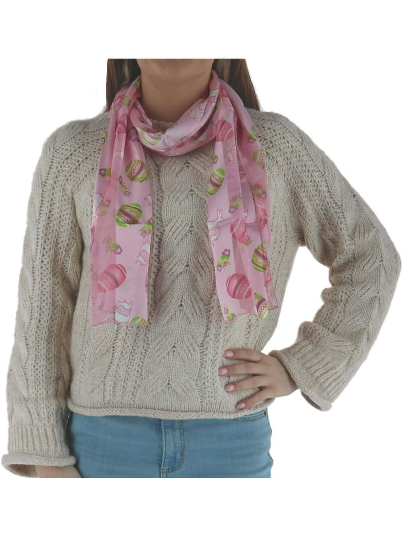 CTM Easter Bunny and Egg Print Holiday Lightweight Scarf