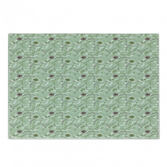 Woodsy Cutting Board, Autumn Twigs Seeds Acorns and Pine Cones Drawn by Hand, Decorative Tempered Glass Cutting and Serving Board, in 3 Sizes, by Ambesonne