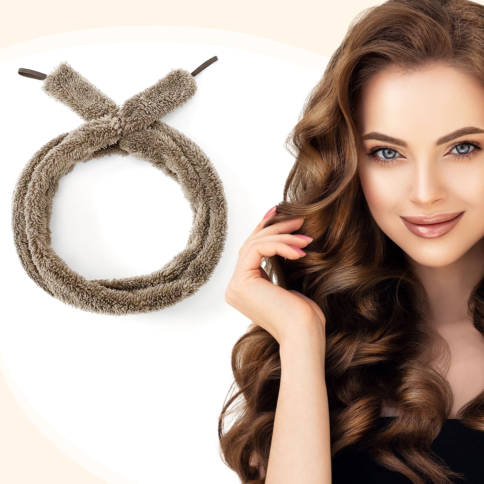 Satin Heatless Hair Curler, Lazy Natural Soft Wave DIY Heatless Curls for Sleep in Overnight, for All Hair Types, Light Brown