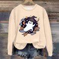 thumbnail image 2 of Rbaofujie Sweat à Capuche pour Femmes, Décontracté, Imprimé Halloween, Col Rond, Manches Longues, Chandails en Molleton Amples, Beige, 2 of 4