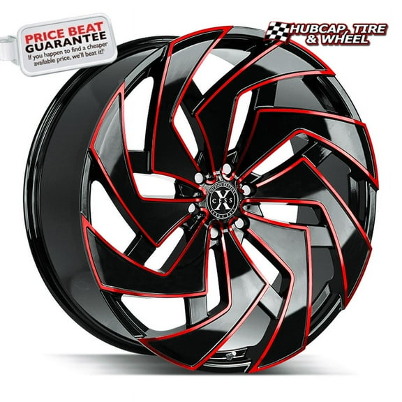 Xcess X04 22X9 Gloss Black Candy Red Milled Custom Wheel- 5x115 Bolt Pattern, 15mm Offset