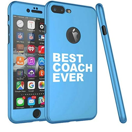 360° Full Body Thin Slim Hard Case Cover + Tempered Glass Screen Protector for Apple iPhone Best Coach Ever (Light Blue, for Apple iPhone 6 Plus / 6s