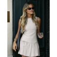 thumbnail image 6 of Women Dresses Cute Sleeveless Boat Neck Bowknot Ruffle Pleated A Line Flowy Zipper Mini Dress Beige S, 6 of 9
