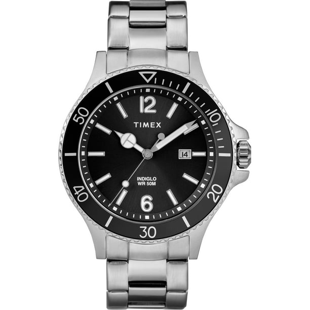Timex Timex Men's Harborside 42mm SilverTone/Black Stainless Steel