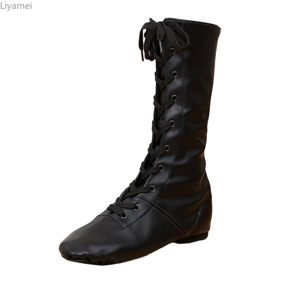 Liyamei Girls Mid Calf Boots Lace Up PU Leather Dance Fall Outdoor Comfortable 5-11 Years