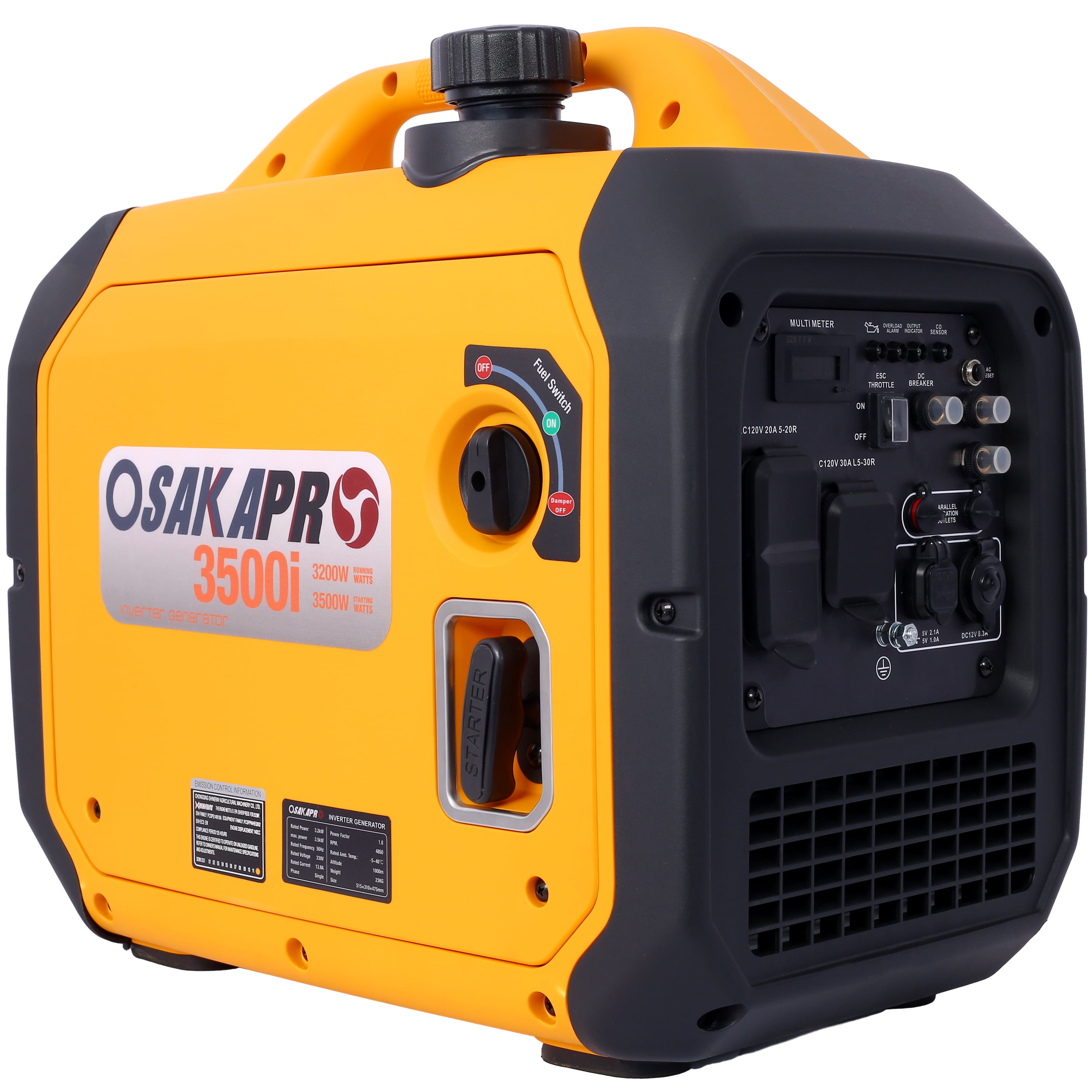 Portable Generator, 3500 Watt Portable Inverter Generator Gas Powered, EPA Compliant with CO SENSOR, Compact and Lightweight for Home Backup Power, Outdoor Camping, RV and Trailer