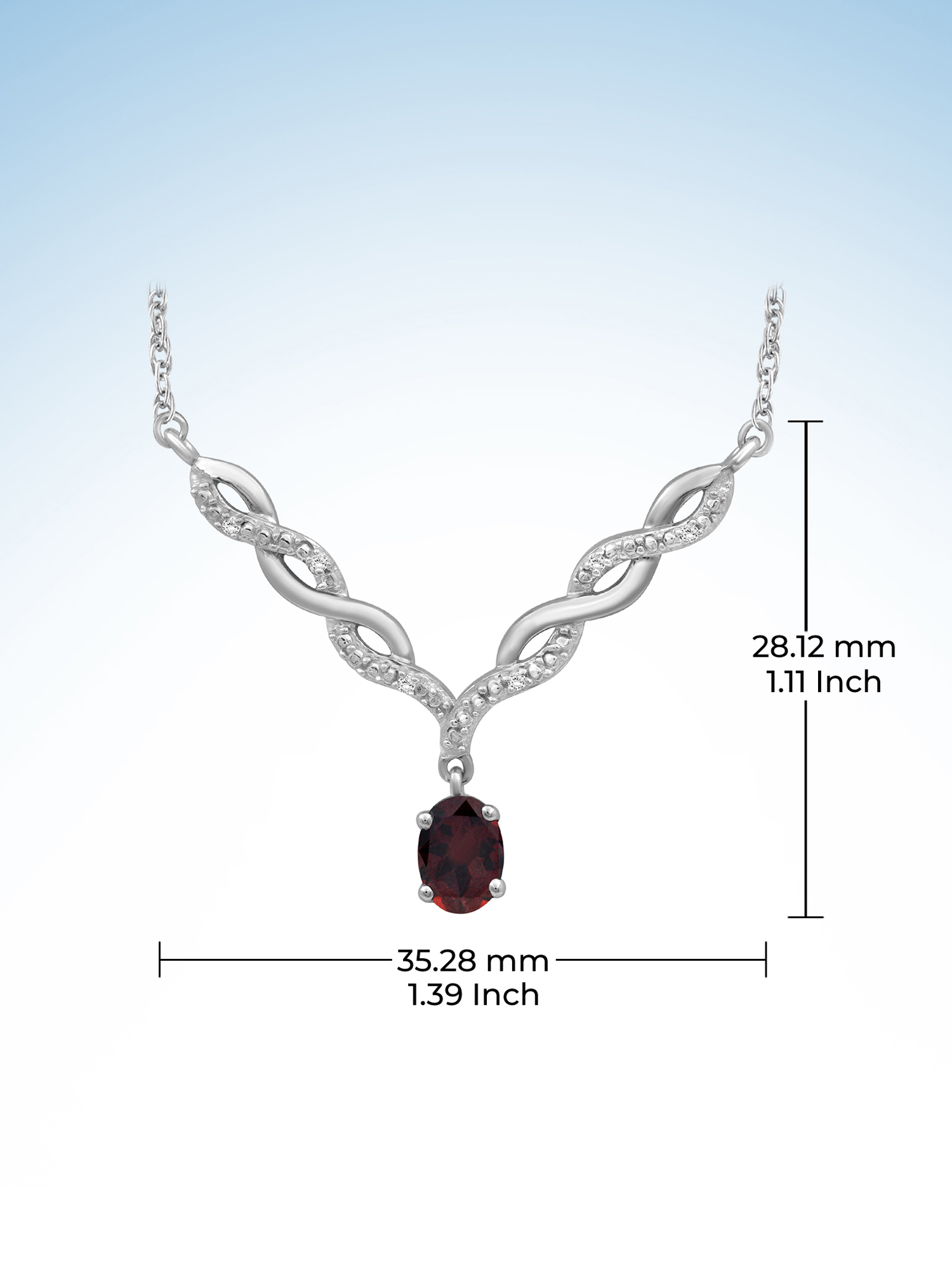 JewelersClub Garnet Gemstone Necklace for Women & Girls | Sterling Silver | Diamond V-Shaped Pendant on a 18" Rope Chain