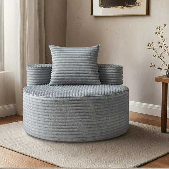 Resenkos Compressed Round Single Sofa, Luxurious Corduroy Fabric, No Assembly Required, Grey