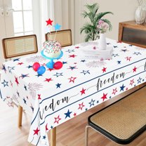 4th of July Rectangle Tablecloth - 60x84 Inch Patriotic American Red Blue Stars Table Cover Independence Day Memorial Day Washable Table Cloth for Holiday Party Table Decorations