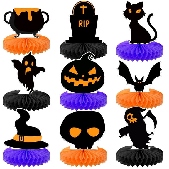 KatchOn, Halloween Centerpieces for Tables - Pack of 9 | Orange and Black Halloween Table Centerpiece for Halloween Table Decorations | Pumpkin Halloween Centerpiece for Halloween Decorations Indoor