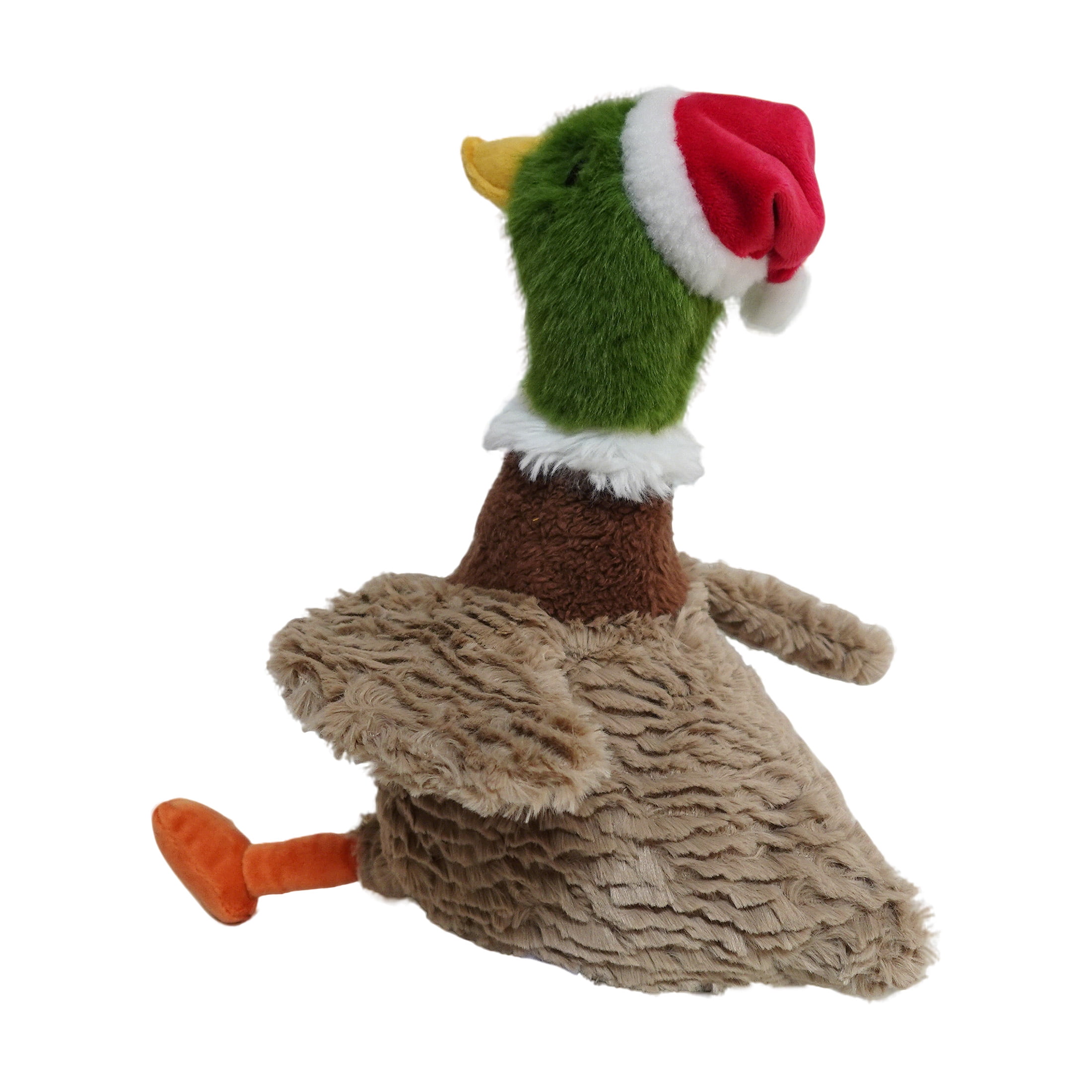 Vibrant Life Holiday Duck with Santa Hat Plush Dog Toy with Squeaker, Brown/Green/Red, Chew Level 3