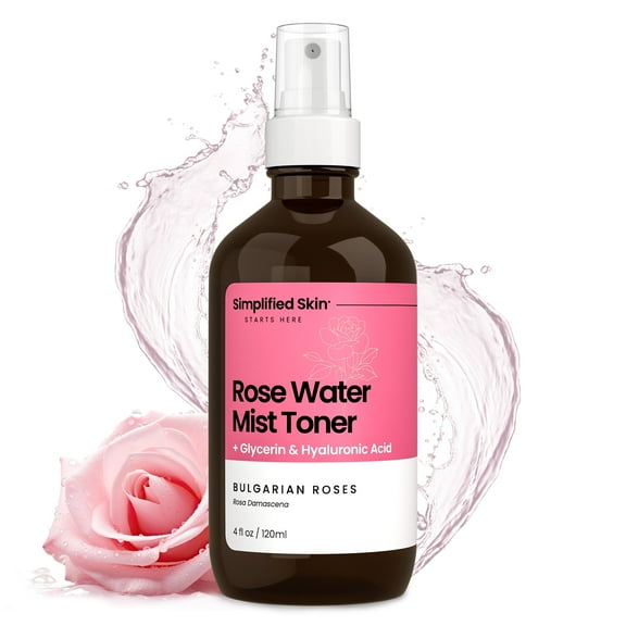 Simplified Skin Rose Water Mist Toner with Glycerin & Hyaluronic Acid – Hydrating & Refreshing Facial Toner for All Skin Types – 4 fl oz