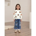 thumbnail image 6 of Loicainy Toddler Kids Little Girls Fall Outfits Crochet Flowers Long Sleeve Sweatshirt and Elastic Ripped Denim Flare Pants Clothes Set 6 Months to 7 Years, 6 of 9
