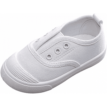 

Wish Boy s and Girl s Canvas Light Weight Slip-On Sneakers Running Shoe ---- White （Size 21） S1648