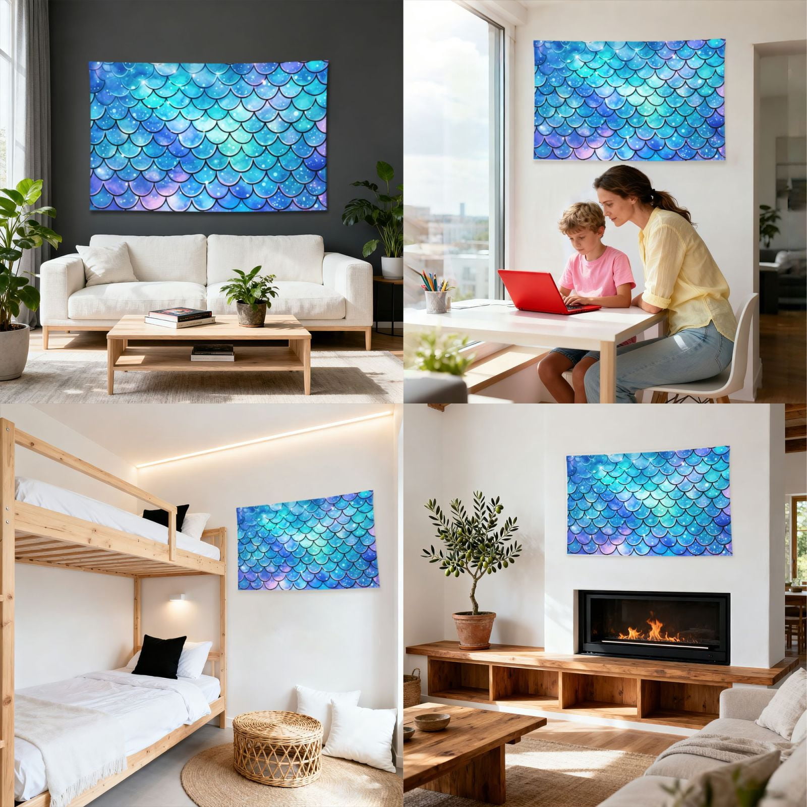 Mermaid Scales Fish Scale Blue Four Hole Decorated Banner Flag for Garden Yard Home Decoration Indoor Outdoor 4x6 Ft