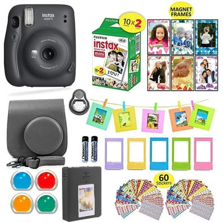 Image of Fujifilm Instax Mini 11 Instant Camera Charcoal Gray + Carrying Case + Fuji Instax Film Value Pack (20 Sheets) Accessories Bundle Color Filters Photo Album Assorted Frames