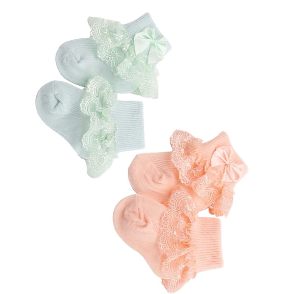 Raindrops 2 Pairs Lace Stockings for Girls Assorted Color Bow Design Keep Warm for 0-1 Years Old