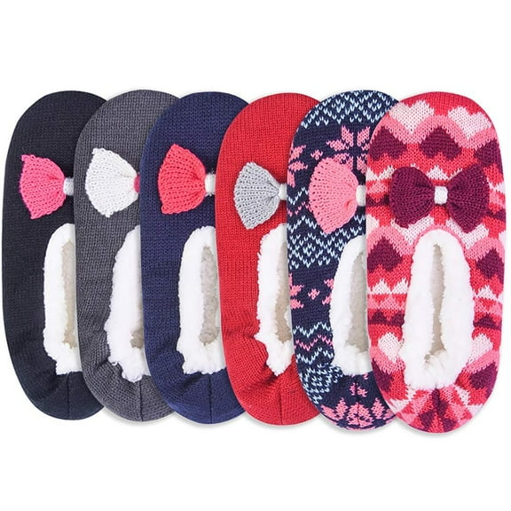 DailyWear Womens Winter Soft Premium Thermal Christmas Cozy Socks Slippers 6 - Pack Non-skid, S/M