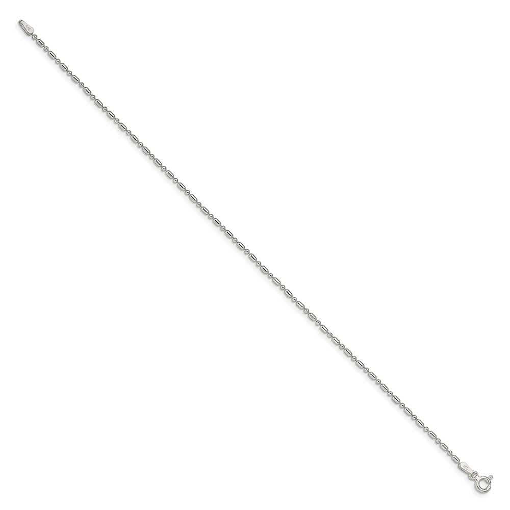 Finest Gold Sterling Silver 1.5 mm Fancy Beaded Chain Anklet