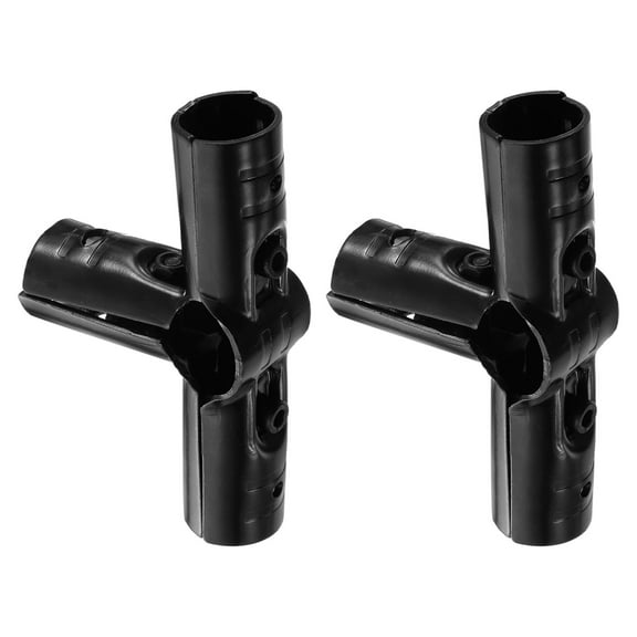 2 Pcs T-shape Structural Pipe Connector, 1-1/8" 3-way Metal Connectors Corner Pipe Fittings End Rails Clamp with Screws for DIY Shelf Garden Support, Black