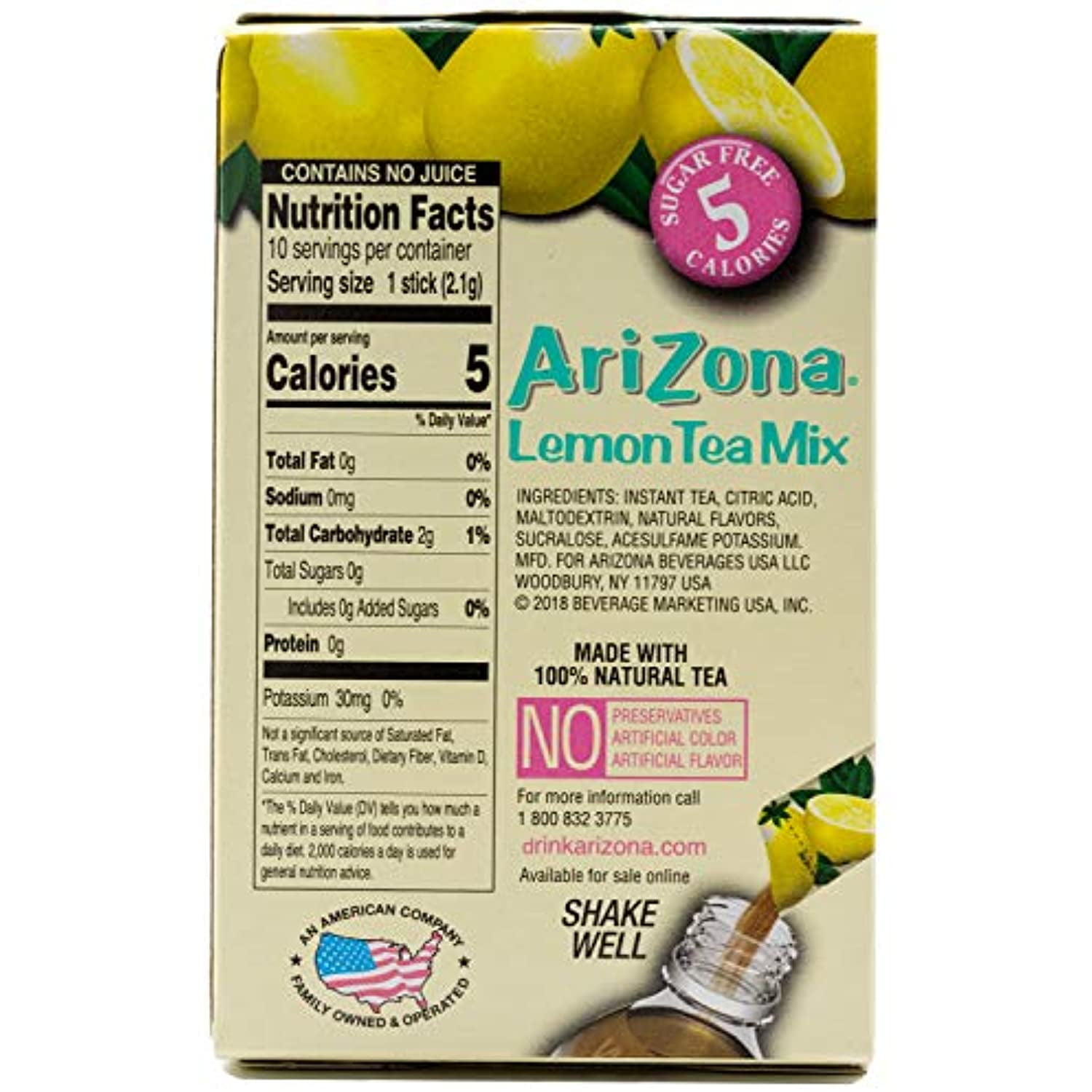 Arizona Lemon Iced Tea Stix Sugar Free, 10Countper Box (Pack Of 6), Low Calorie Single Serving Drink Powder Packets, Just Add Water For A Deliciously Refreshing Iced Tea Beverage