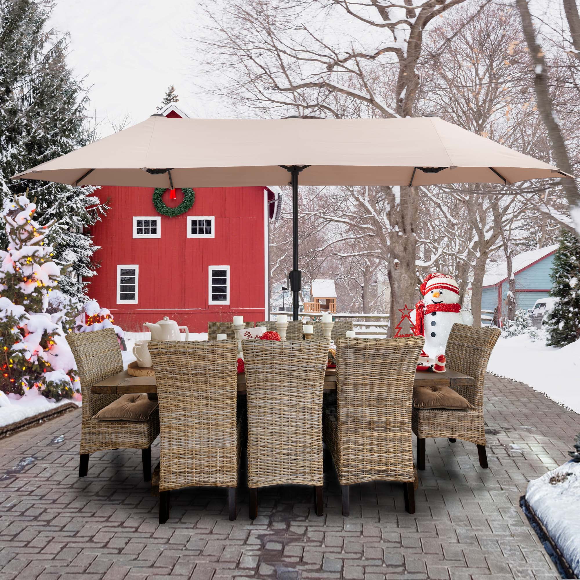 Autlaycil 13ft Rectangle Patio Umbrella with Crank System, Sturdy Ribs for Pool, Yard, Market - Beige